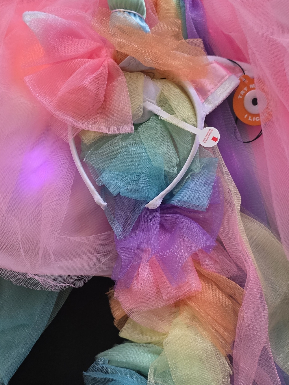 Kids Rainbow Tulle And Unicorn Headband with Bow -both Light Up OSFM Multicolor